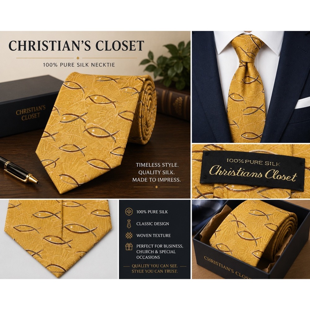 Christian's Closet Men's Gold Abstract Silk Necktie 100% Pure Silk Classic Tie